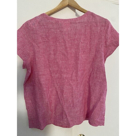 C&C California Womens Top Blouse Large Linen Red Wood Buttons - Picture 4 of 6